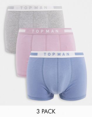 Topman trunks in pink grey blue 3pk