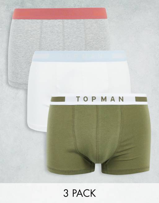 Topman trunks in white gray khaki 3pk