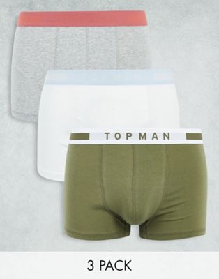 Topman trunks in white grey khaki 3pk