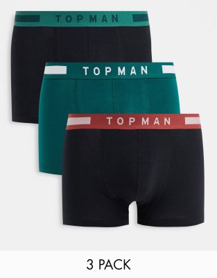 Topman trunks with coloured waistband 3 pack