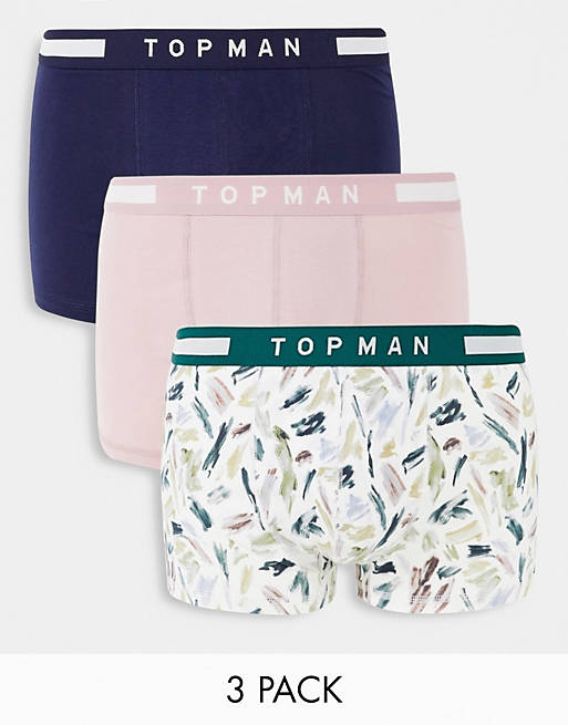 Men Underwear/Topman trunks with paint stroke print 3pk 