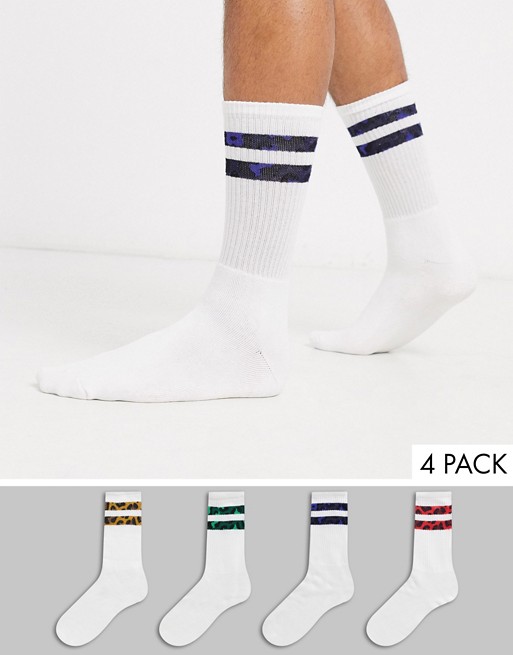 Topman tube sock 4 pack with leopard print stripe