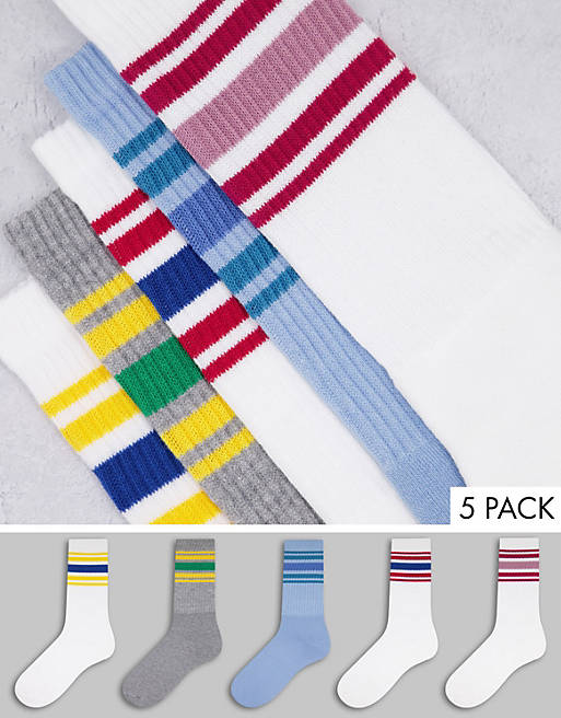 Topman tube sock in multi stripe 5 pk