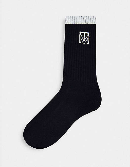 Topman tube sock with monogram in black | ASOS