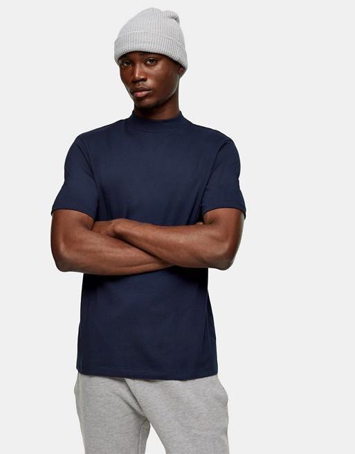 Topman turtle neck t-shirts in navy and purple