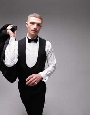 Topman Tuxedo Slim Vest In Black In Black