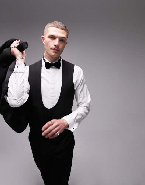 Topman tuxedo skinny vest in black - view 1