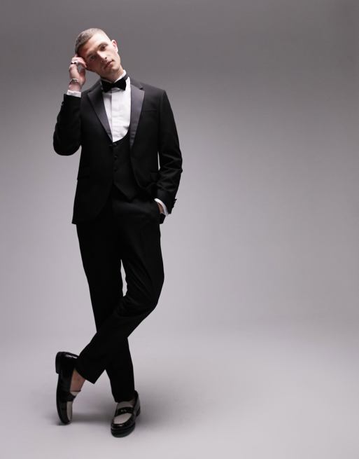 Topman tuxedo skinny waistcoat in black, 2 of 4