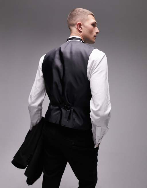 Topman tuxedo skinny waistcoat in black, 4 of 4