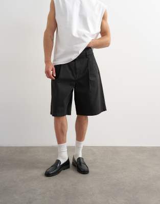 Topman Twill Bermuda Shorts With Pleats In Black