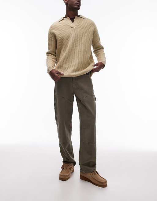 Topman twill carpenter trouser in khaki