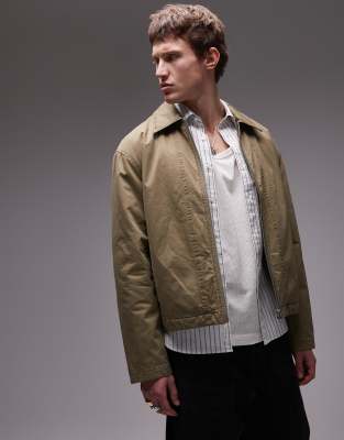 Topman Twill Harrington Jacket In Green