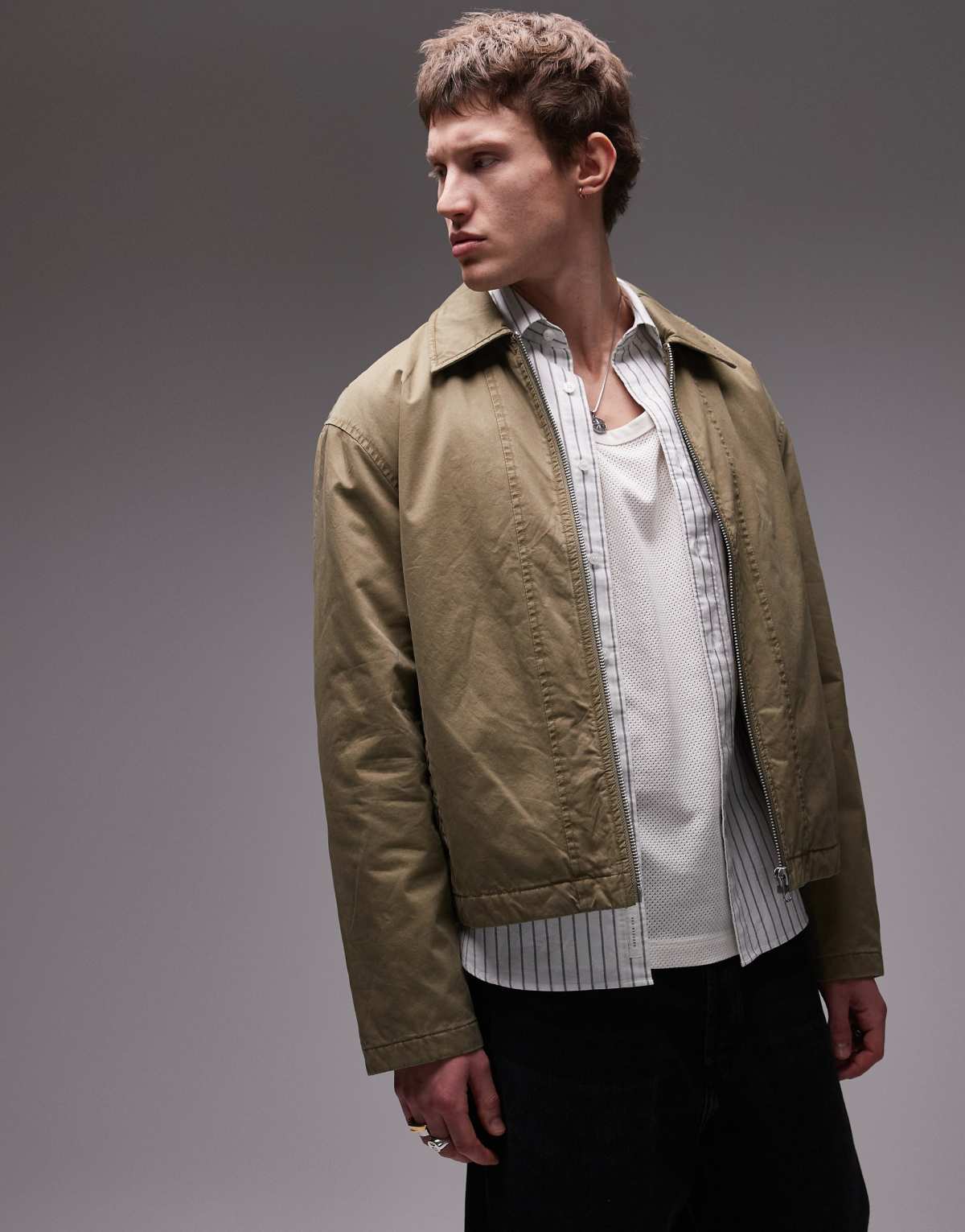 Topman twill Harrington jacket in khaki