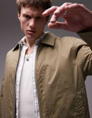Topman twill harrington jacket in khaki
