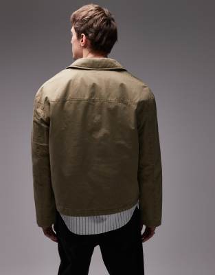 Topman twill harrington jacket in khaki