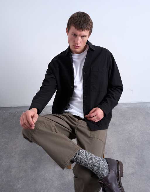 Topman twill overshirt in black
