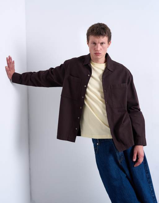 Topman twill overshirt in brown