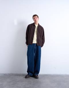 Model wearing Twill overshirt in brown