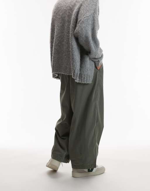 Topman twill oversized crop trousers in khaki - KHAKI, 5 of 5