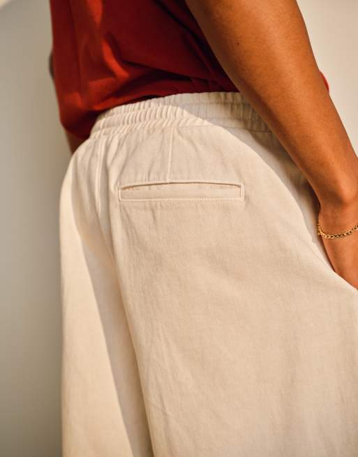 Topman twill pull on pants in washed ecru, 4 of 5
