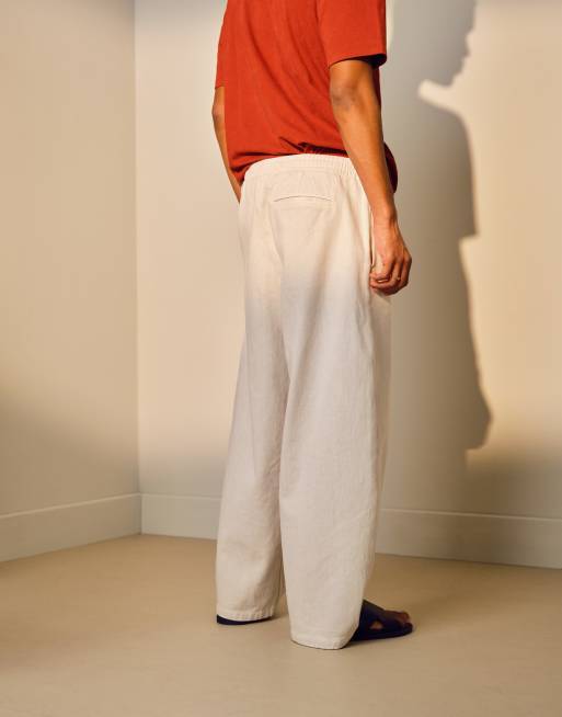 Topman twill pull on trousers in washed ecru, 3 of 5