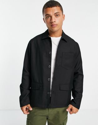 Topman twill shacket with pockets in black  - ASOS Price Checker
