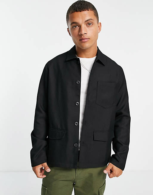  Topman twill shacket with pockets in black 