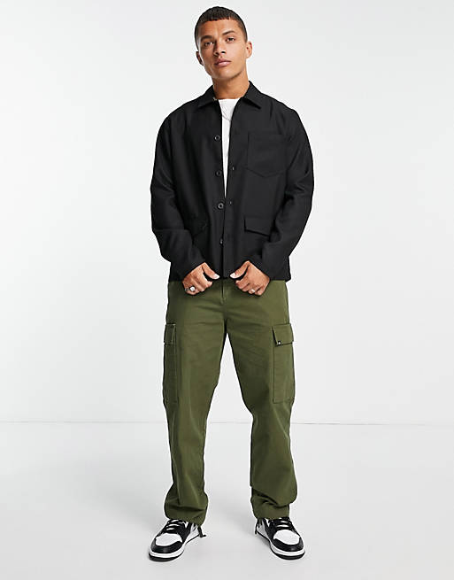  Topman twill shacket with pockets in black 