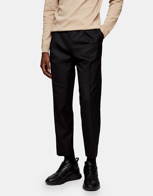 Topman twill tapered trousers in black