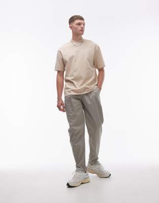 Topman Twin Pleated Tapered Pants In Stone-neutral