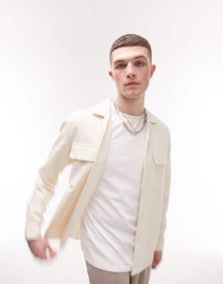 Topman utility overshirt with pocket detailing in ecru-White