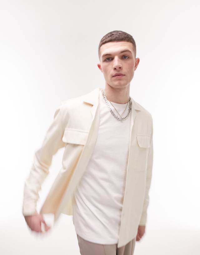 Topman utility overshirt with pocket detailing in ecru