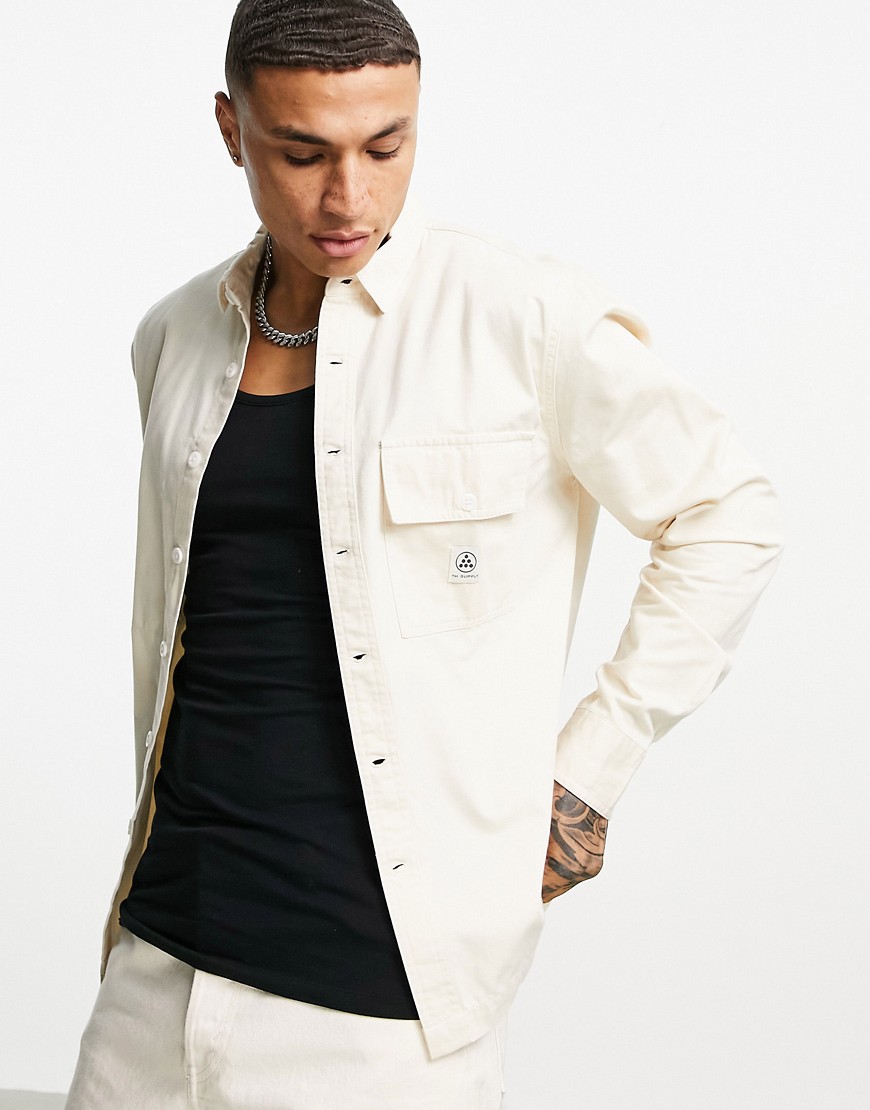 Topman utility shirt with contrast stitching in off white