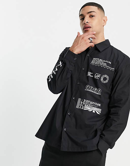 Topman utility shirt with text print in black 
