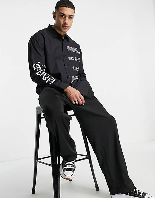  Topman utility shirt with text print in black 