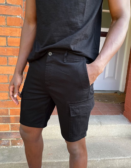 Topman skinny cargo shorts in black