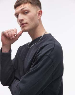 TOPMAN V NECK LONG SLEEVE WASHED T-SHIRT 