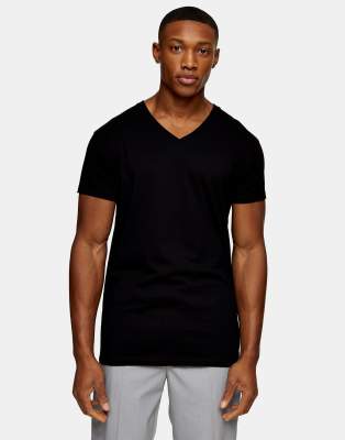 Topman v neck t-shirt in black | ASOS