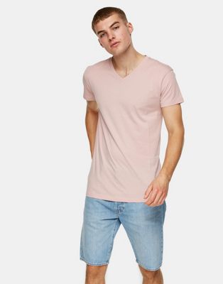 Topman v neck t-shirt in pink
