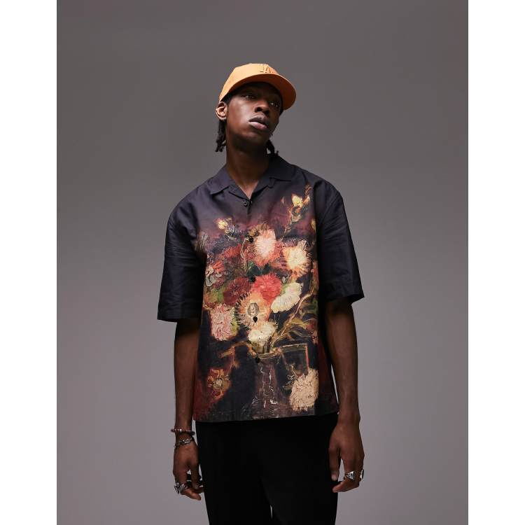 Topman Van Gogh flowers shirt in black | ASOS