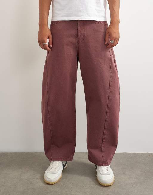 Topman - vaquero de corte barrel rígido en burdeos lavado, 2 de 7