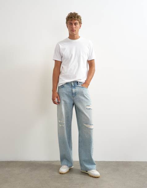 Topman - vaquero rígido de corte baggy con efecto desgastado en lavado claro - view 1