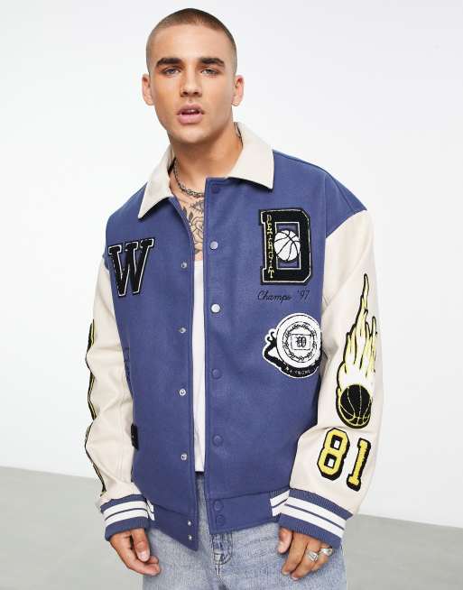 Topman - Varsity jack met stads borduursel in blauw