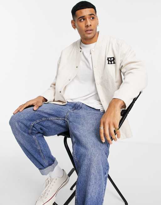 Topman - Varsity jack van corduroy met applicatie in gebroken wit
