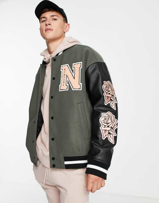 Topman varsity jacket in color block with collegiate embroidery | ASOS