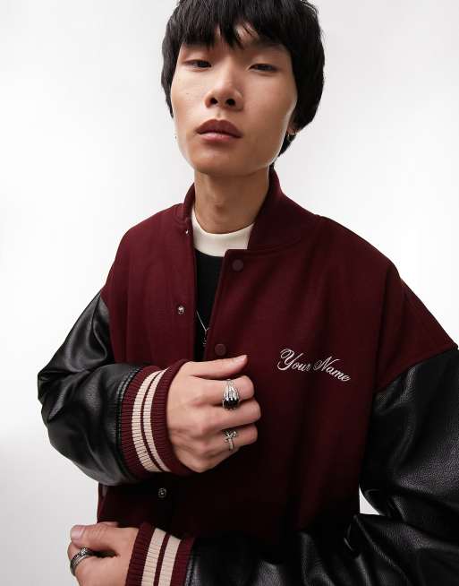 Boxy Suede Embroidered Varsity Jacket