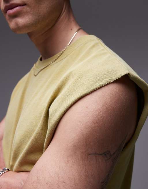 Topman - Vasket gul T-shirt uden ærmer i afslappet pasform, 3 af 4