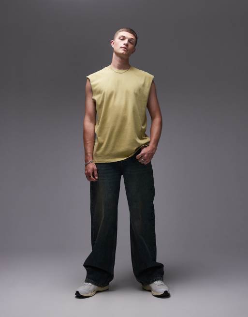 Topman - Vasket gul T-shirt uden ærmer i afslappet pasform, 4 af 4