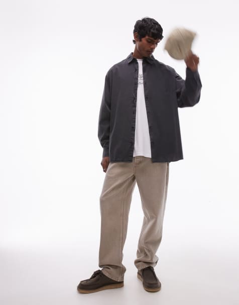 Topman - Vasket koksgrå oversized skjorte med lange ærmer - view 1