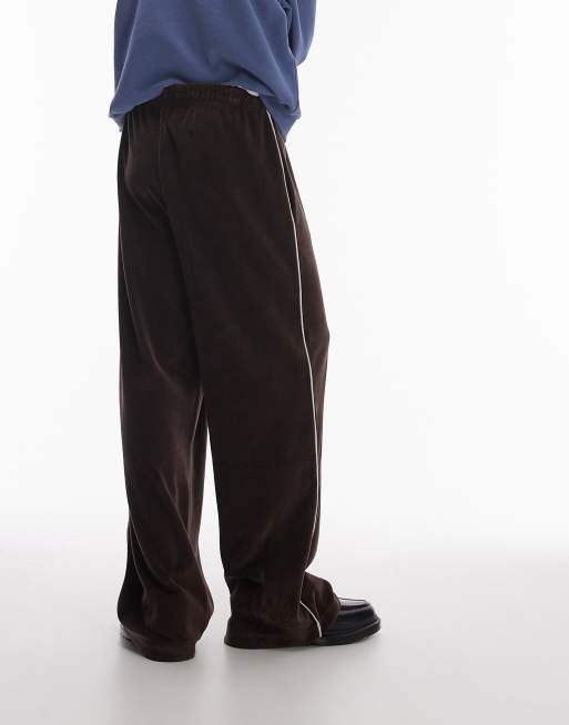 Topman – Velours-Jogginghose in Braun mit seitlicher Paspelierung und weitem Beinschnitt, 5 von 5